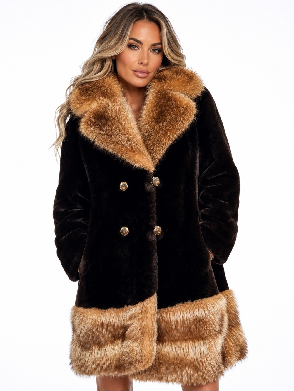 Vintage Fur Coat with Red Fox collar and bottom trim